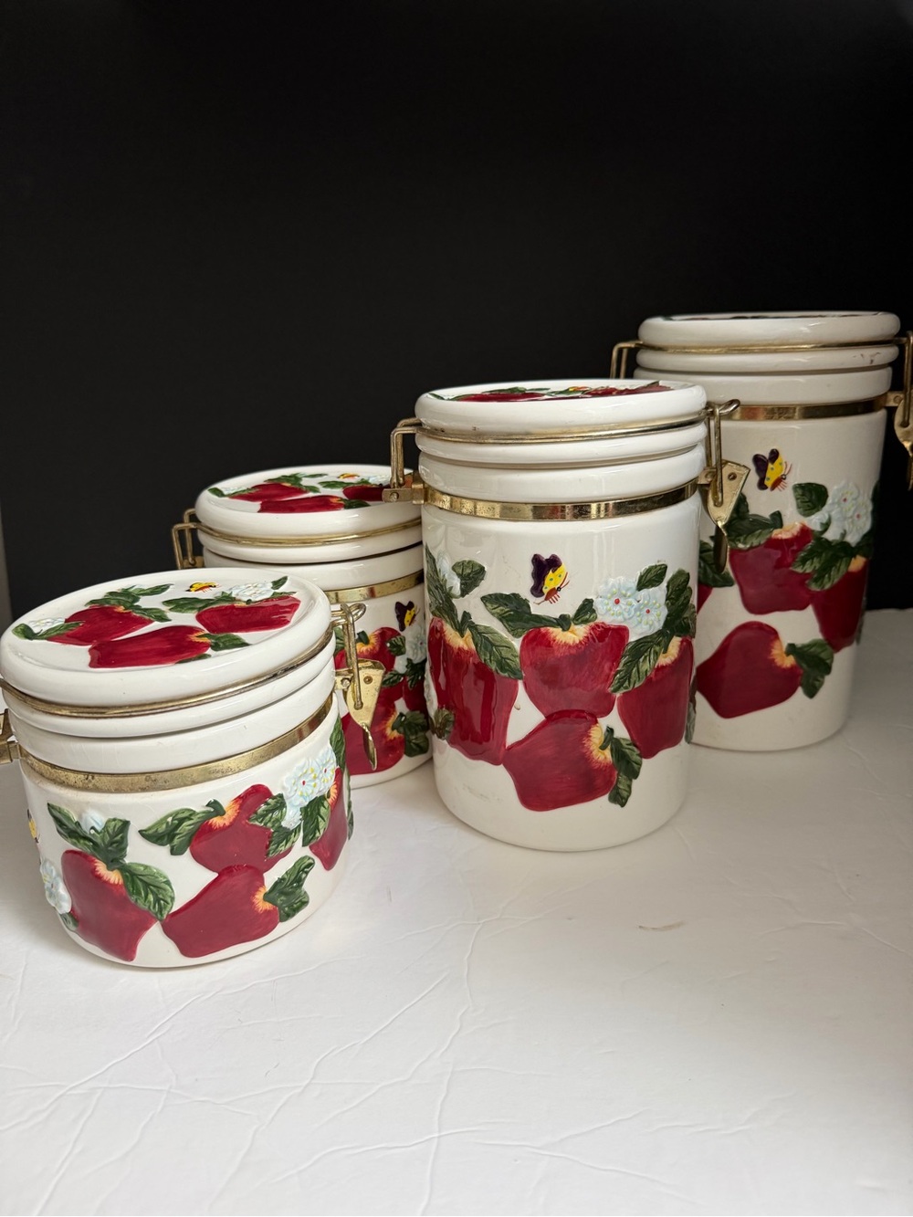 Vintage KMC Ceramic Apple Canister Set of 4 Kitchen Containers